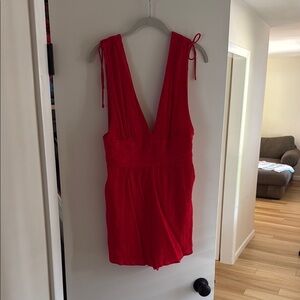 Red Sleeveless V-Neck Romper